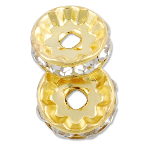 10MM Diameter Rhinestone Spacer Beads,Crystal Diamond,Brass,Gold Plated,Thick About 3.8MM,Hole:About 1.5MM,Sold 100 PCS Per Package