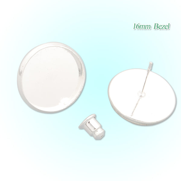 16MM Round  stud earring,Silver,fit 16mm glass cabochon;sold 50pcs per package