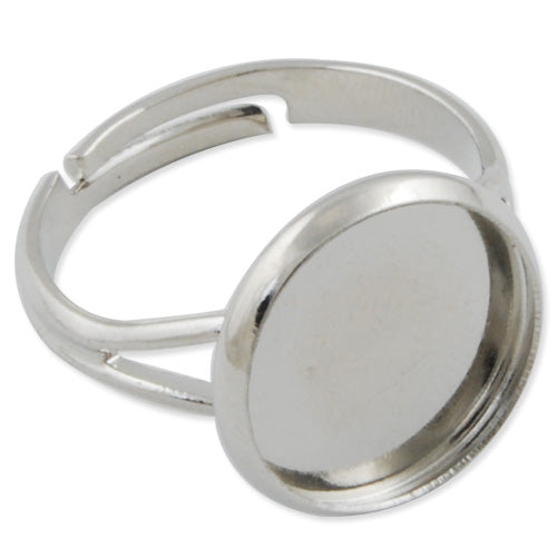 12MM Round Adjustable Shallow bottom Imitation Rhodium plated Ring Base Setting Pendants With 12 MM round Pad,Sold 50PCS Per Package