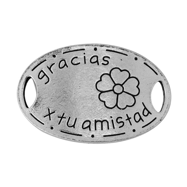 20 bracelet connector "gracias x tu amistad"spanish connectors tibetan silver curved sideways bracelet connector link 35x23mm