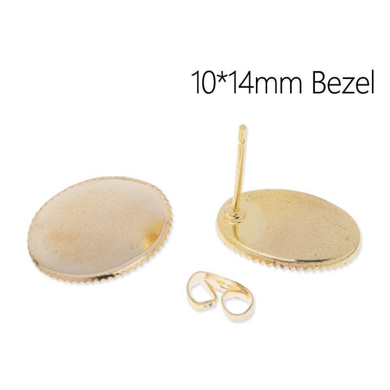 Ear stud with 10x14mm oval blank bezel,Brass filled,Gold plated,50pcs/lot