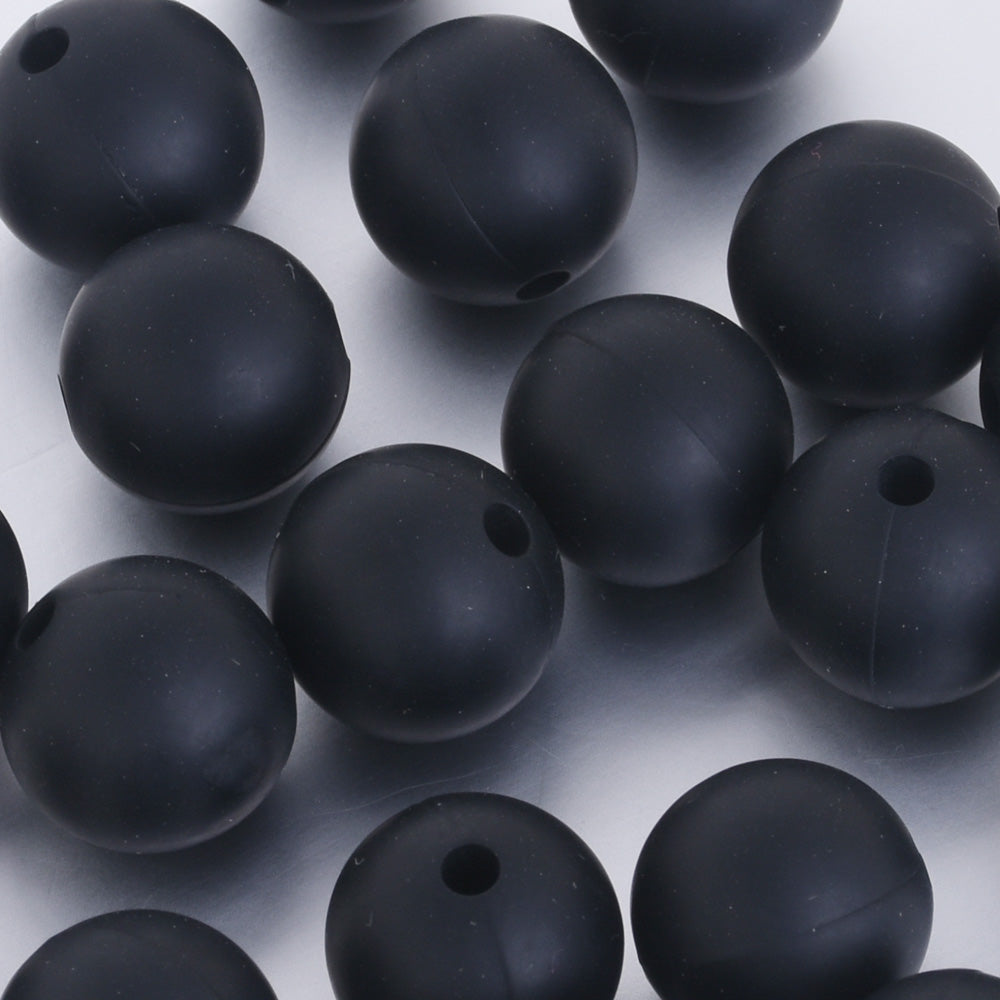 18mm Round Teething Beads Bulk Loose Chew Silicone Beads BPA Free Wholesale Silicone Beads black 10pcs