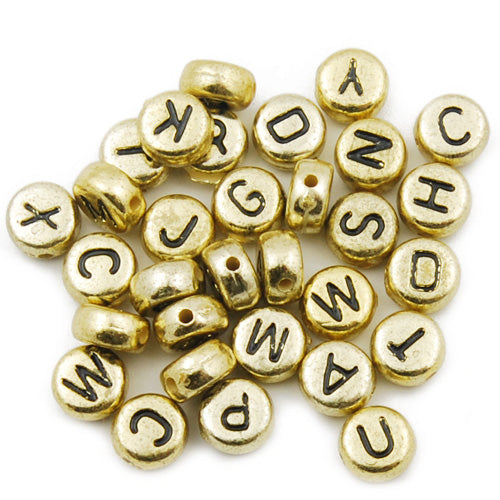 500 Grams 4*7MM Round  Metalized Alphabet Acrylic Beads,Gold,About 3600PCS Per Pkg