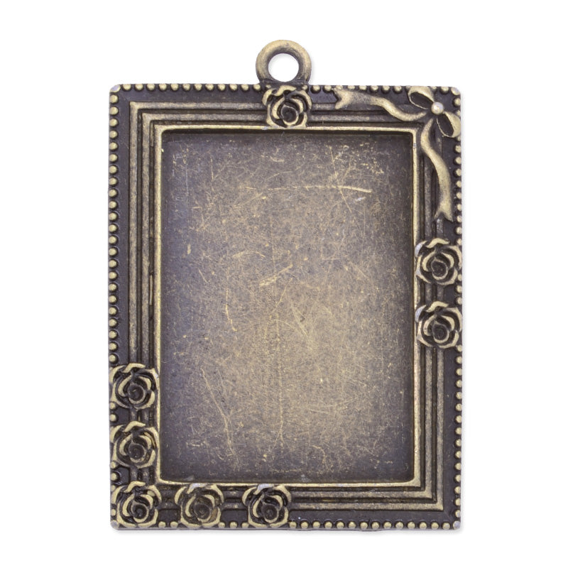 25x35mm(inside) rectangle rose edge pendant trays for cabochon,zinc alloy filled,Antique bronze plated,20pcs/lot