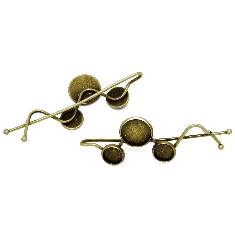 New arrived Antique Bronze word folder Bobby hair pin,Simple Metal hair barrette with two 8mm and one 12mm round blank Bezel,20pcs/lot