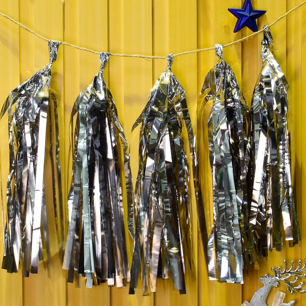 Paper Tassel Assembled or DIY Tassel Garland Wedding Photo Backdrop Birthday Party Decorations 12" aluminum foil silver  1bag