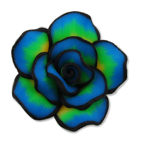 40MM HandMade And Flat Back Polymer Clay Flower Beads,Blue,Side Drilled Hole Size 2.5MM,Lead Free,Sold 50 PCS Per Package