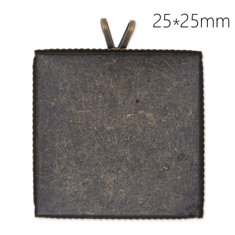 Antique Bronze simple brass pendant tray with 25x25mm square bezel,bifurcate loop,20pcs/lot