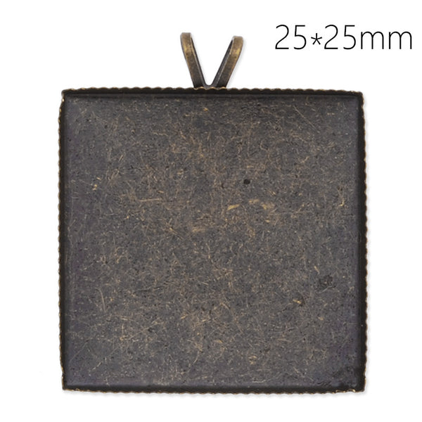 Antique Bronze simple brass pendant tray with 25x25mm square bezel,bifurcate loop,20pcs/lot