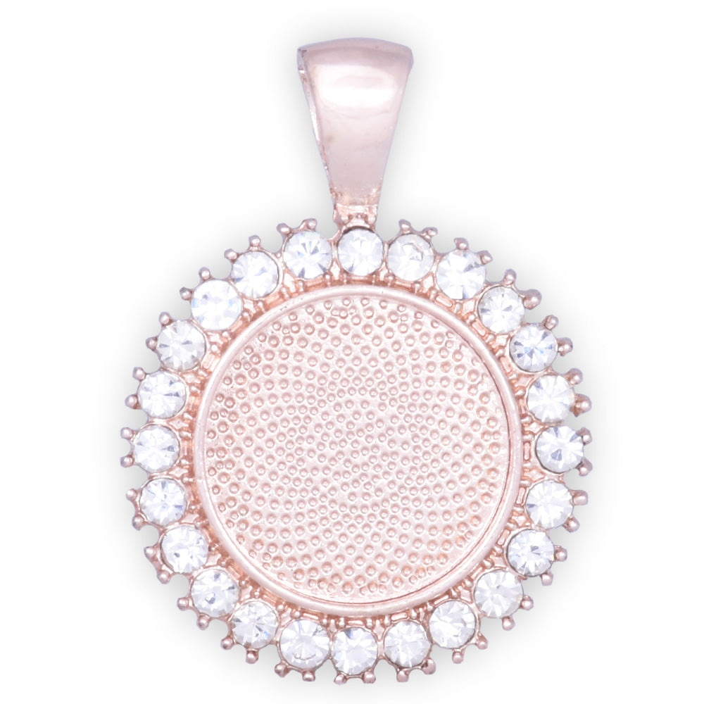 10 Crystal Style Rose Gold Pendant Trays ,16mm Round Cabochon Settings Rhinestone Pendant  Clear Rhinestone Photo holder