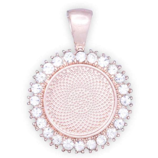 10 Crystal Style Rose Gold Pendant Trays ,16mm Round Cabochon Settings Rhinestone Pendant  Clear Rhinestone Photo holder