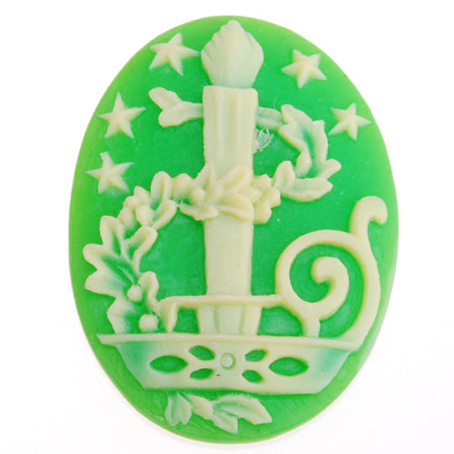 2014 New 30*40MM Oval “Allah TDP” Resin Flatback Cabochons,Green and Yellow;sold 20pcs per pkg