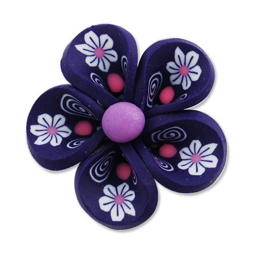 25MM HandMade And Flat Back Polymer Clay Flower Beads,Purple,Side Drilled Hole Size 2.5MM,Lead Free,Sold 50 PCS Per Package