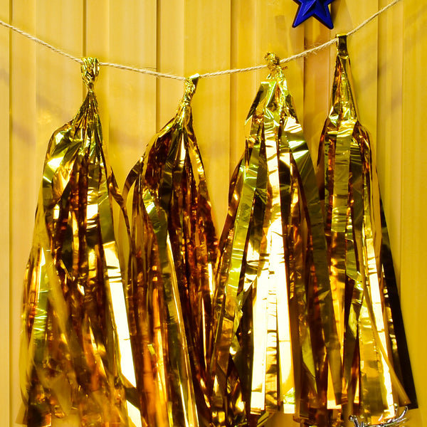Paper Tassel Assembled or DIY Tassel Garland Wedding Photo Backdrop Birthday Party Decorations 12" aluminum foil gold  1bag