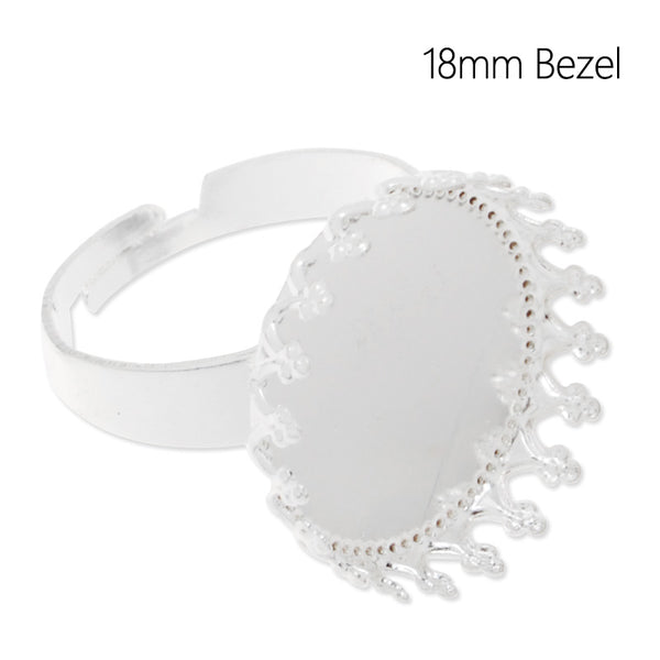 Adjustable Ring with 18MM Round Princess Base,Brass filled,Silver plated,20 pieces/lot