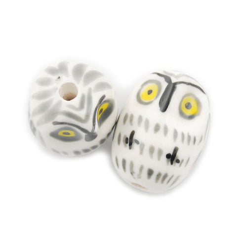 17*22MM Handmade Porcelain Beads,Owl,White,Hole size:3.2 MM,Sold 100PCS Per Package