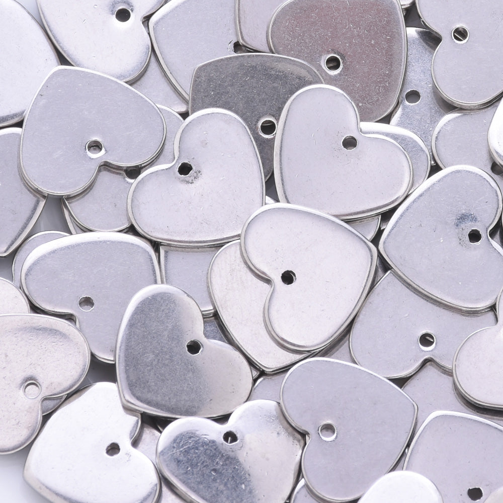20 nickel color Tone Heart Stainless Steel Blank Stamping Tags Pendant Charms Stamping Flat Tags Charms about 13MM