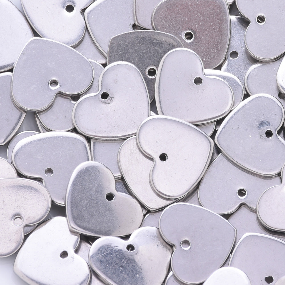 20 nickel color Tone Heart Stainless Steel Blank Stamping Tags Pendant Charms Stamping Flat Tags Charms about 13MM