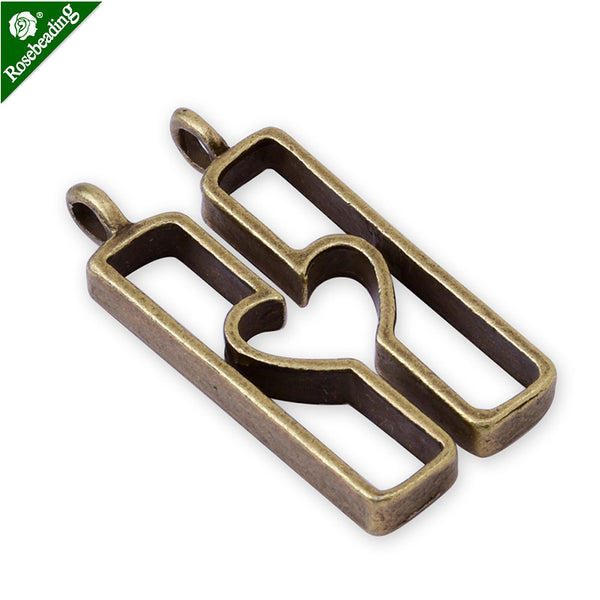 10 Metal Heart to heart frame 36*8*4mm open back pendant  Zinc alloy Resin Setting Blanks,Antique Bronze