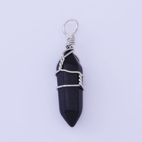 Hexagonal Natural Quartz Crystal Hexagonal Point Chakra Gemstone Pendant Reiki for Necklace-blue sand 1PCS