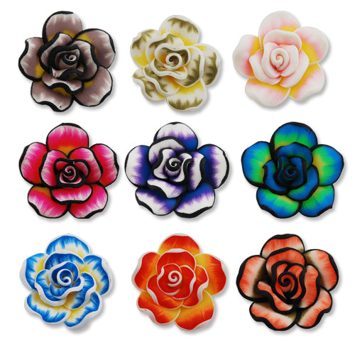 30MM HandMade And Flat Back Polymer Clay Flower Beads,Mixed Colors,Side Drilled Hole Size 2.5MM,Lead Free,Sold 50 PCS Per Package