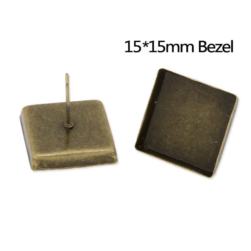 15mm Square antique Bronze Stud Earring Blank,Brass filled,20pcs/lot