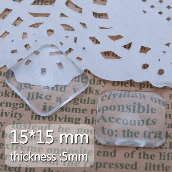 50 15x15mm Square Clear glass cabochon,fillet,50pcs/lot,Thickness about 5mm