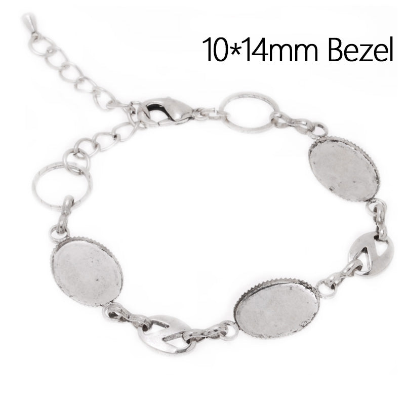 Antique Silver plated bracelet with 10x14mm bzeel,fit 10x14mm glass cabochon;sold 10pcs/lot
