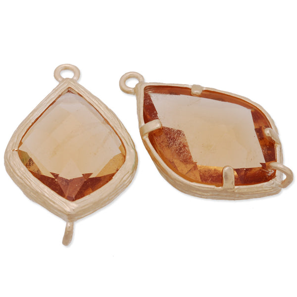 14x23mm matt gold plated framed glass,Faceted glass,champagne,connectors,gemstone bezel,Sold 5pcs/lot