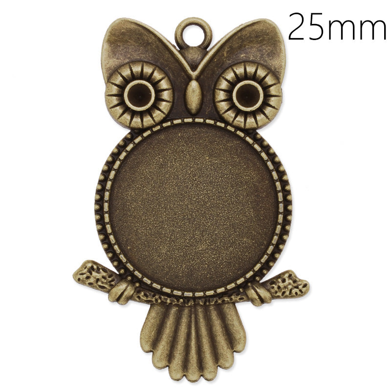25mm Round Pendant blank,antique Bronze,Owl,20pcs/lot