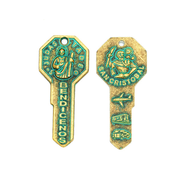 52*23MM Verdigris Patina Pendant,Jewelry Fingdings,Key shape Pendant,Thickness 4 mm,sold 20pcs/lot