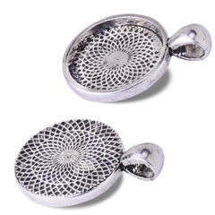 16mm  Antique Silver Round Cameo Cabochon Bezel  Base Setting Pendants Mini pendant trays 20pcs