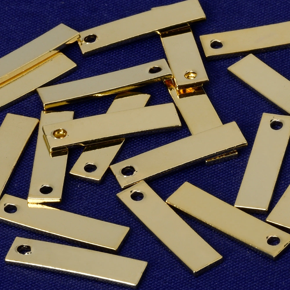 About 35.1*7.3MM tibetara® Brass Rectangle stamping bars Metal Blank engraving bars personalized bars with One Hole plated gold 20pcs