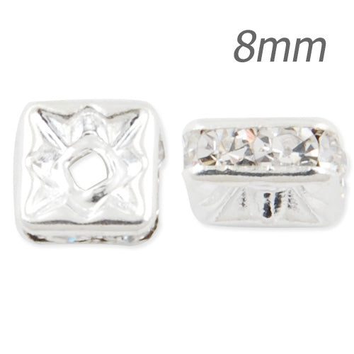 8MM Rhinestone Spacer Beads,Crystal Diamond,Brass,silver Plated,