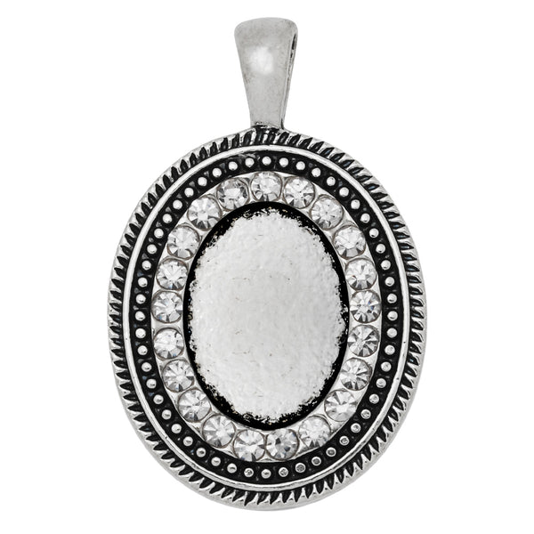 13*18mm Oval Blank Cameo Pendant Trays Striped Edges Rhinestone Antique Silver Pendant Setting,Sold 10pcs/lot