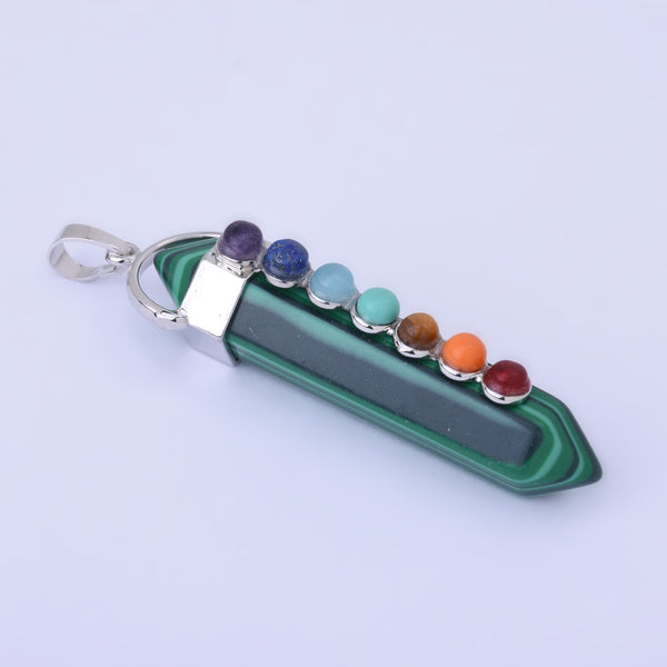 Natural Hexagonal Prism Beads Chakra Healing Gemstone Pendant 7 Chakra Pendant Quartz Point Pendant-malachite 1PCS
