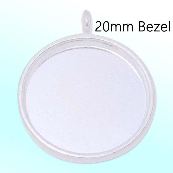 20 Silver Round Zinc Alloy Cameo Cabochon Setting,Pendant trays,fit 20mm cabochon