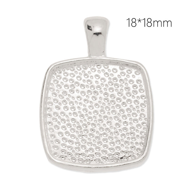 18x18mm Silver plated irregular square Zinc Alloy Cabochon Base Setting Pendants,cabochon bezel settings, 20 pieces/lot