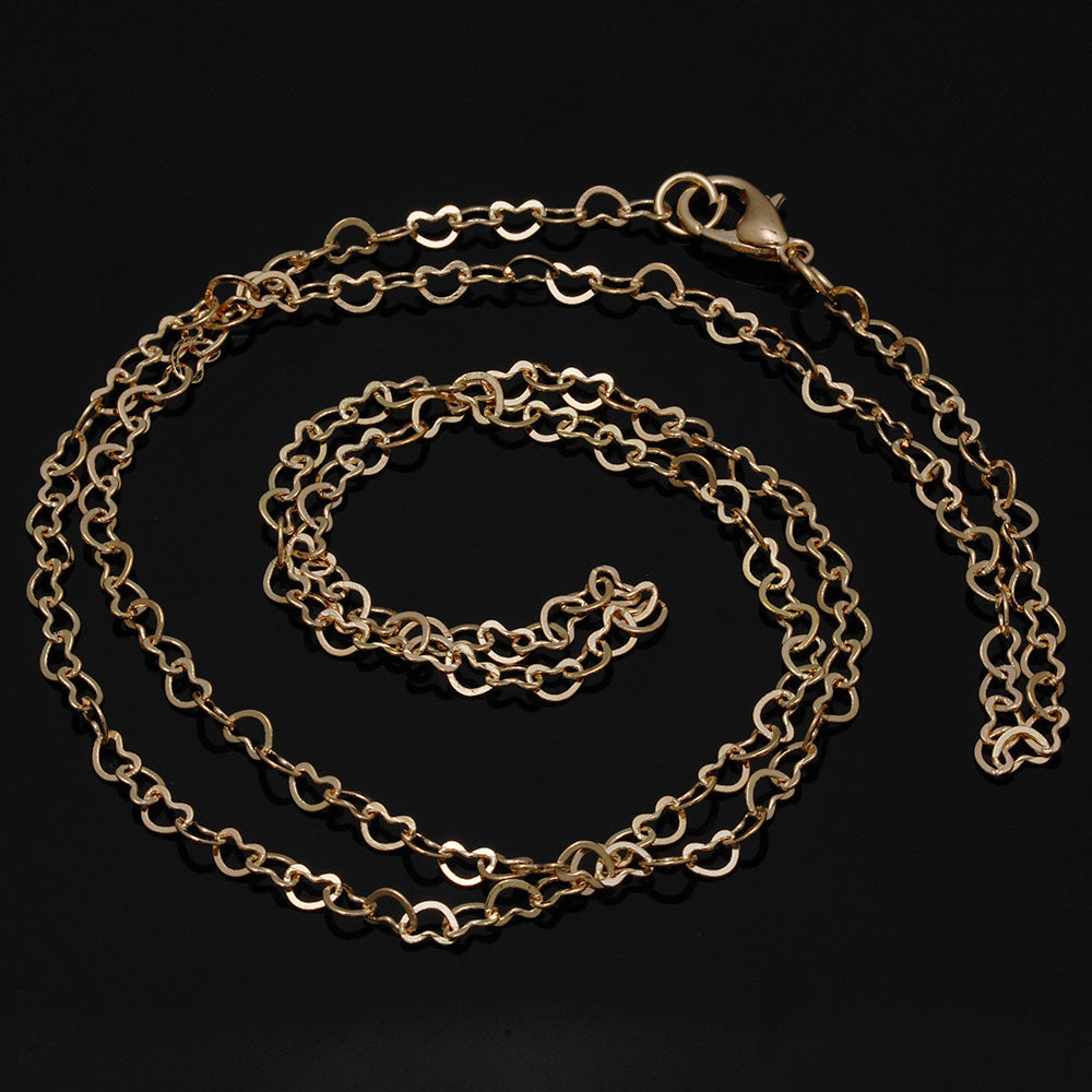 24" 4.3*3mm KC Gold Heart Link Completed Necklace Chain,Dainty Satellite Chain,Flat Thin Necklace Chain,10pcs/lot