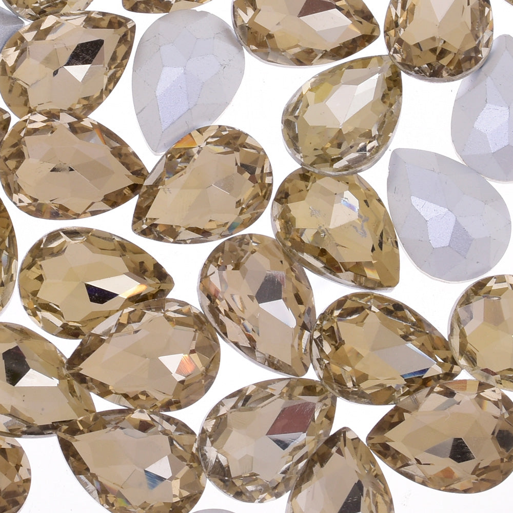 18x25mm Teardrop crystal Pointed Back Rhinestones Glass Crystal dress jewellery making shoes brown 50pcs 10184351