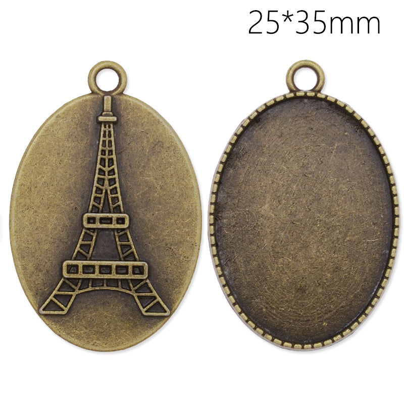 25x35mm Oval pendant tray with Eiffel Tower in the back,Zinc alloy filled,Antique Bronze plated,20pcs/lot