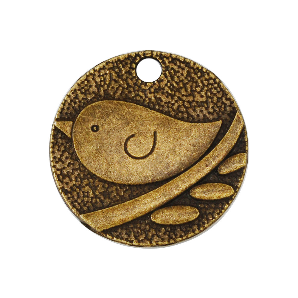 50 Antique Bronze Round Bird Charm Free Bird Pendants Swallow Jewelry Making Findings 25mm