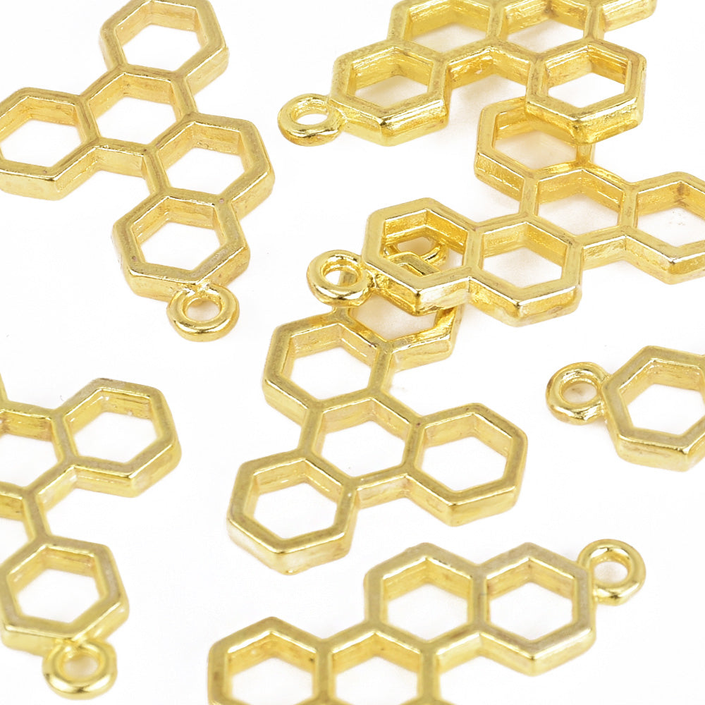 30*18*3mm Big Honeycomb Open Back Pendant Resin Pendant Frame Metal frame Jewelry Findings gold 10pcs