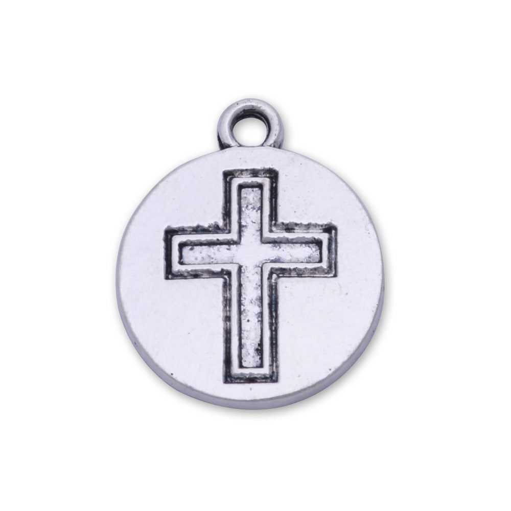 20 Antique Silver 16mm Round Cross  Charm  Pendants Cross Tag Jewelry Making Findings Simple Gift