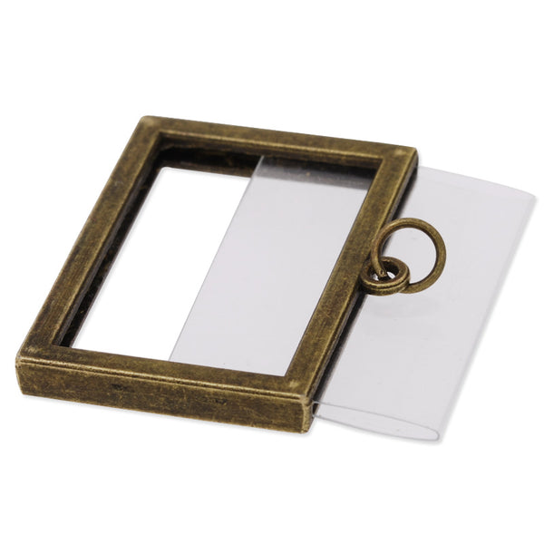 28x18mm(inside)antique bronze Photo Frame pendant with clear plastic cover,20pieces/lot