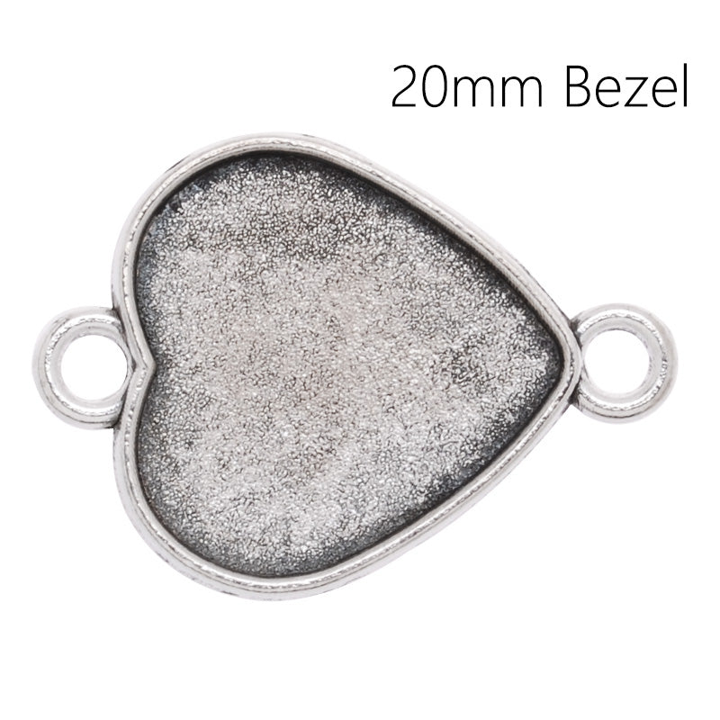 Bracelet Connector with 20mm Heart Bezel,Zinc Alloy filled,Antique Silver plated,20pcs/lot