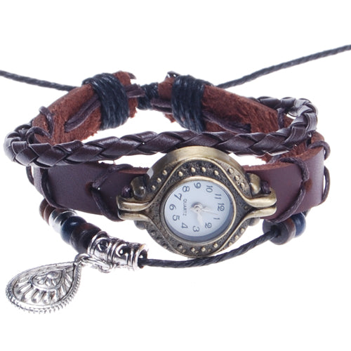 2013-2014 new arrival with Drop charm hand-knitted leather watches bracelet wrist watch,Round dial,Red Coffee Color,sold 10pcs per pkg