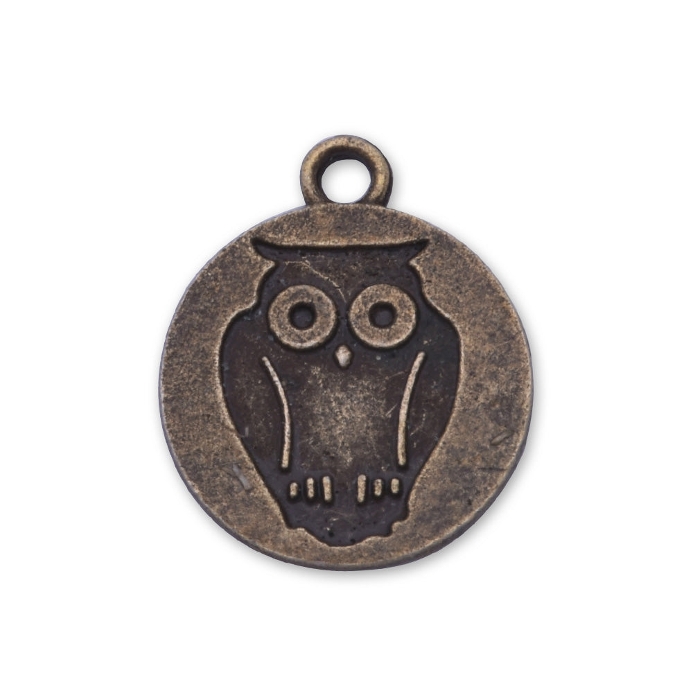 20 Antique Bronze 16mm Round Owl Charm Pendants Owl small Tag Jewelry Making Findings Simple Gift