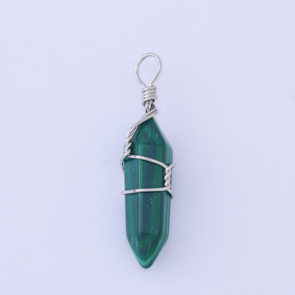 Hexagonal Natural Quartz Crystal Hexagonal Point Chakra Gemstone Pendant Reiki for Necklace-malachite 1PCS