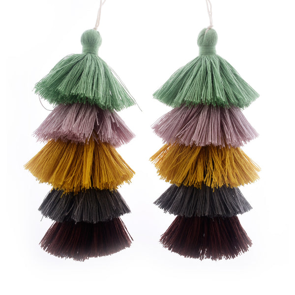 Wholesale Layered Tassel Pendant Five Tier Colorful Cotton Tassel for Earrings pendant handmade 2pcs 10192859